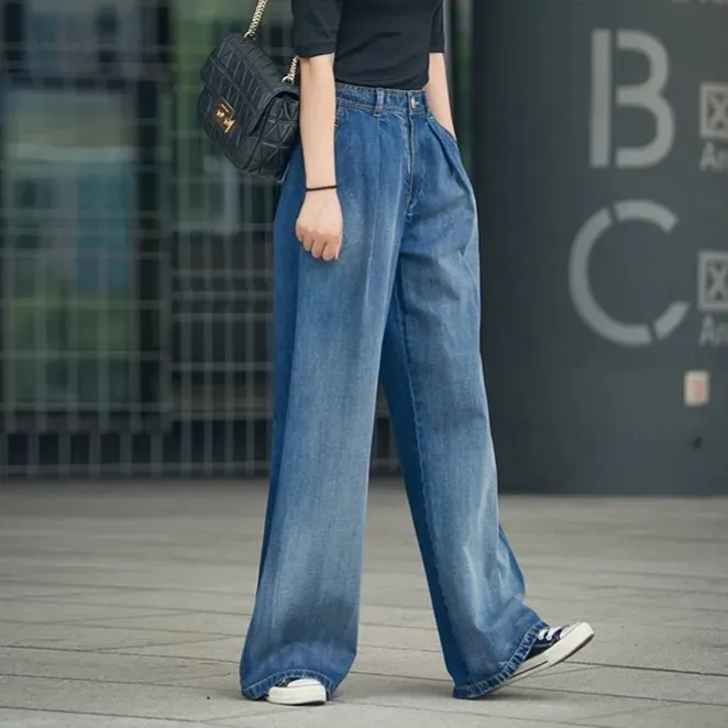 Plus Size 26-34 Women Jeans Wide Leg Spring Autumn Fashion Casual