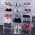 【One Cat Shop】6Pcs Large Transparent  Foldable Storage Box Plastic Shoes Box Stackable Storage Organizer. 