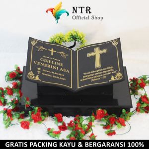 Batu Nisan Model Bentuk Buku Makam Plus Dudukan Full Granit Ukir Kuburan 30X40 Plus Dudukan 30X40