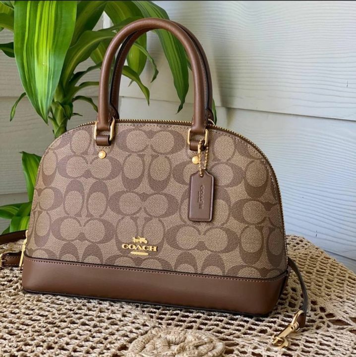 Original Coach F27583 Mini Sierra Satchel Dome Bag in Khaki Signature Coated Canvas and Saddle Smooth Leather Lazada PH