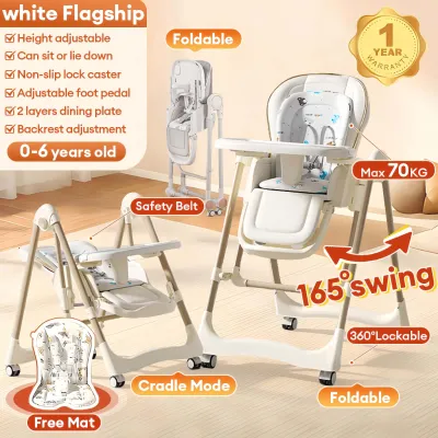 Baby High Chair 2-in-1 Foldable & Rocking Adjustable Height Secure Safety for Infants & Toddlers (6M-3Y)
