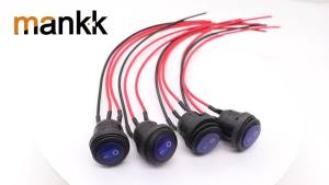 mankk 4Pcs Round Rocker Switch 12V Waterproof Toggle Switch SPST 3 Pin ON/Off Blue LED Lighted with Pre-soldered Wires for Car Auto Boat Trucks KCD1-5-101NW-BU-X
