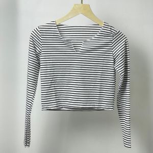 Crop Top Salur Lengan Panjang / Kaos Lengan Panjang Wanita / Atasan Longsleeve Salur 5089