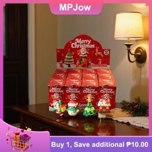 【MPJow】 12Pcs Christmas Keychain Box Cartoon Santa Claus Tree Snowman Keyring Backpack Pendant Box New Year Party Gift