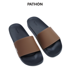Dép nam quai ngang slipper Pathon da PVC và đế PU đen quai nâu SD122