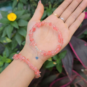 Lắc bạc Đá Thạch Anh Hồng Madagasca hạt vô định dạng tinh thể dây xâu lõi bạc chốt freesize cho mệnh Hoả và Thổ - Phong Thuỷ TUDO