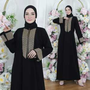 Gamis Abaya Turkey Dress Turki Baju Muslim Wanita Arab Dubai Nazwa BUSUI Dewasa Warna Hitam Jetblack Bordir KotakTerbaru 2022 Viral Kekinian Simple Elegan Mewah YM deFashion