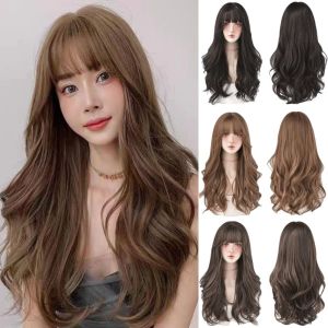 STARGOODS Synthetic Fashionable Womens Wig Hair Extension Korean Long Curly Hair Fake Hair Big Waves Cosplay Wig with Bangs Daily