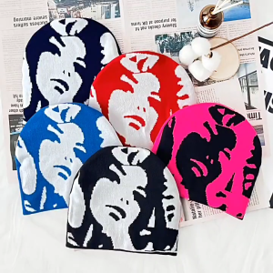 Knitted Hat with Human Portrait Pattern Winter Student Outdoor Cycling Skiing Climbing Hat Cold Weather Keep Warm Hat