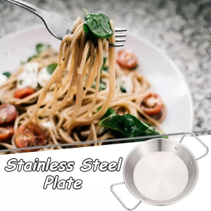Stainless Steel Round Serving Plate With Handles Durable Metal Pan For Pasta Tapas & Seafood