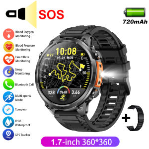 2025 MK100 Smart Watch 1.8-inch Screen BT Call Heart Rate Blood Oxygen IP68 Waterproof Outdoor Sports Smart Watch with Flashlight GPS