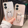 VRQR Precise Camera Phone Case For Vivo Y03 Y18 Y18E Y02S Y02A Y11 2023 With Luxury Plating Ice Shield Panda mobile phone holder. 