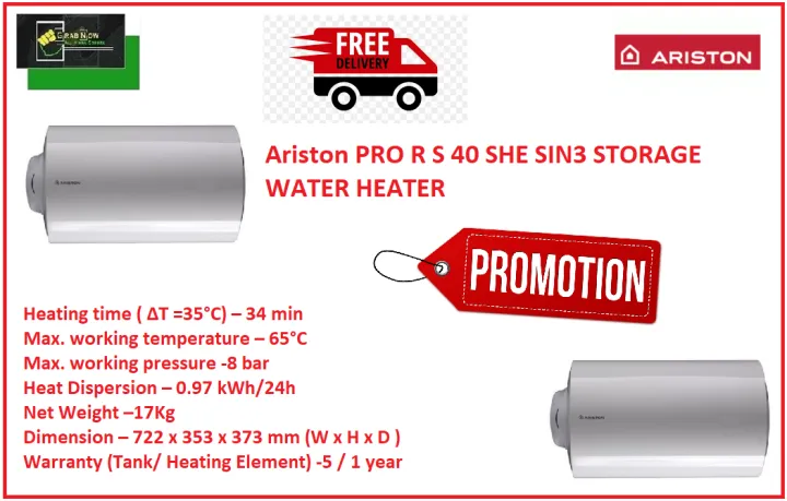Ariston Pro R Slim 30/40/56/80/100 Electric Storage Water Heater ...