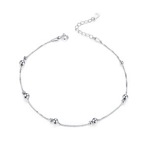 BAMOER เม็ดกลมแบบมินิมอลสร้อยข้อเท้าสร้อยข้อมือเงินแท้สำหรับหญิง เครื่องประดับ SCT005