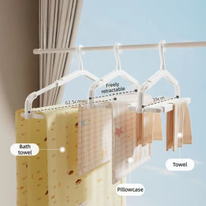 Foldable Telescopic Clothes Hanger Anti-Slip PP Drying Rack Non-marking Multifunctional Household Windproof & Stable Hangers