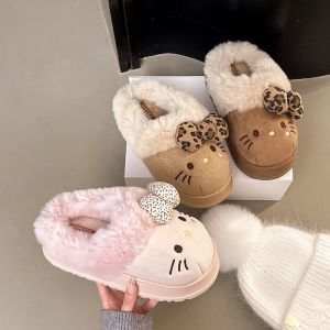2026 Cute Hello Kitty Fur Slippers for Women Sanrio Plush Autumn Winter New Home Cotton Slippers Cartoon Home Indoor Shoes