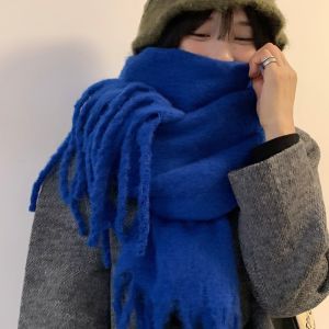 ROLL Warm Winter Cashmere Scarf Solid Color Soft Long Tassel Scarves Elegant Thickened Wrap Shawls Women