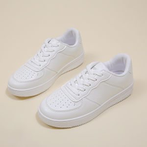 Free Shipping 2026 Spring And Autumn New Collection: Lace-Up White Sneakers With Soft Soles Versatile Student Shoes Fashionable WomenS Flats Casual Sports Shoes
