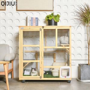 Large Cat Cage 3-Tier Extra Large Space Solid Wood Pet Crate Game Fence Villa House Multi-Level Jumping Platform & Wheels Sangkar Kucing Besar Ruang Peti Kayu Pepejal Ruang Besar 3 Tingkat Pagar Villa Rumah dengan Platform & Roda Lompat Pelbagai Tingkat
