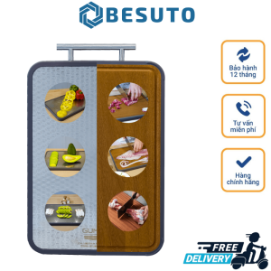 Thớt 2 Mặt Kháng Khuẩn Cao Cấp GUME Gỗ Nguyên Khối 1 Mặt INOX 304 Tay Treo Tiện Dụng Nhập Hàn