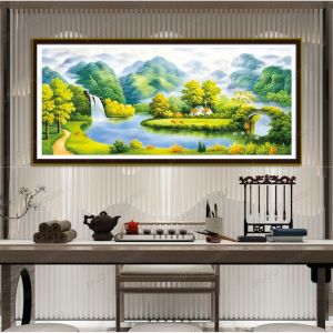 Tranh gắn đá đính kín toàn bộ Dòng Chảy May Mắn