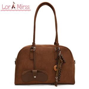 Womens Leather Handbag with Pendant Elegant Shoulder Bag with Top Handle in Soft Leather for Daily Use
