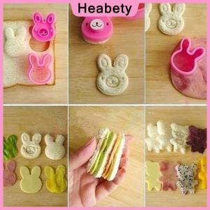 Heabety  3 PCS Sandwich Crust Cutter Cookie Bread Mold Bento Maker Rabbit Panda Flower