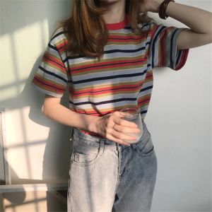 QXshop เสื้อยืดลายทางเก๋ๆ🐾สีใส่สบายสวยงามเนื้อผ้าเบาสบายละมุมนุ่มลื่น🔥เพิ่มความมีเสน่ห์มีในตัวเองเสื้อยืดสไตล์โคเรียๆ🌈ของดีควรมีเจ้าของ