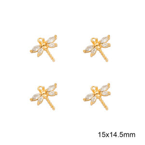 1PC Fashion Cute Butterfly Dragonfly Charm 18K Gold Plated Brass Charm Pendant With Zircon Stone For DIY Necklace Earring Jewelry Making