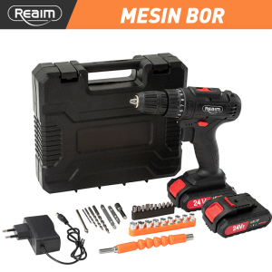 REAIM Mesin Bor Baterai Tangan /Bor Cordless Power Drills Kit/98V Dengan Cordless Impact Drill bor cas 2 baterai Promo impact full set murah