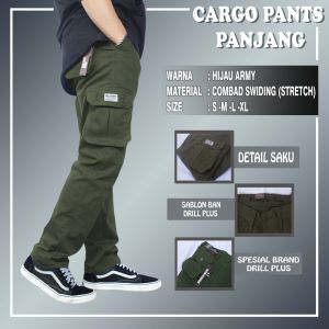 Celana Panjang Cargo Hijau Army Pria