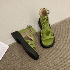 Internet Celebrities Hit Fairy-style Flat Sandals Womens Summer 100 with Skirts Super Hot Roman Shoes Thick Soles