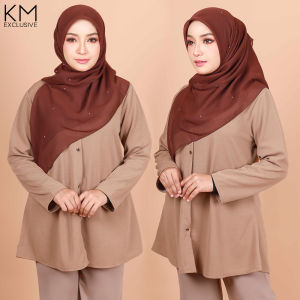 KM Muslimah Harita Size 40-46 Ready Stock 3/4 Sleeve Round Neck Button Up Blouse Baju Muslimah [B10370]