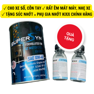 (TẶNG SÚC NHỚT KIXX + PHỤ GIA KIXX) Dầu Nhớt XE SỐ Xe Côn Tay SUPER SYN 10w40 946ml Êm Mát Nhẹ Xe