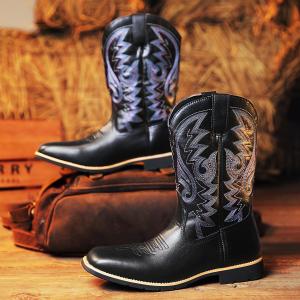 kuimi123 Mens Roper Boots Western Cowboy Boots Embroidered Roper Boots