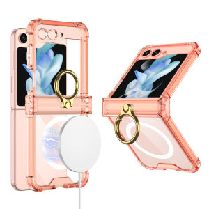 เคสชาร์จไร้สาย Magsafe โปร่งใสสุดหรูสำหรับ Samsung Galaxy Z Flip 6 5 4 3เคสกันกระแทกพร้อมตัวป้องกันบานพับสำหรับ Samsung Galaxy Z Flip6 Flip5 Flip4 Flip3ซิลิโคนเนื้อนิ่มโปร่งใสเคสที่มีห่วงสำหรับถือยืนสำหรับ Samsung Z Flip5เคส ZFlip6