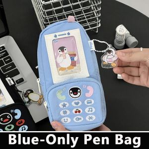 LUXELU Hình dạng điện thoại Túi đựng bút Vải canvas Thêu chim cánh cụt Sắp xếp văn phòng phẩm Đa chức năng Dung lượng lớn Túi đựng văn phòng phẩm Quà tặng cho sinh viên