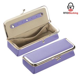Royal Bagger Genuine Leather RFID Blocking Fashion Glasses Case Pencil Bag with Kiss Lock Organizer for Rings Necklaces & Earrings for Women 4135