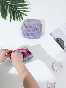 Mesh Bag Vanity Makeup Bag Toiletries Bag Travel Cosmetic Bag Pouch Zipper Mesh Bag