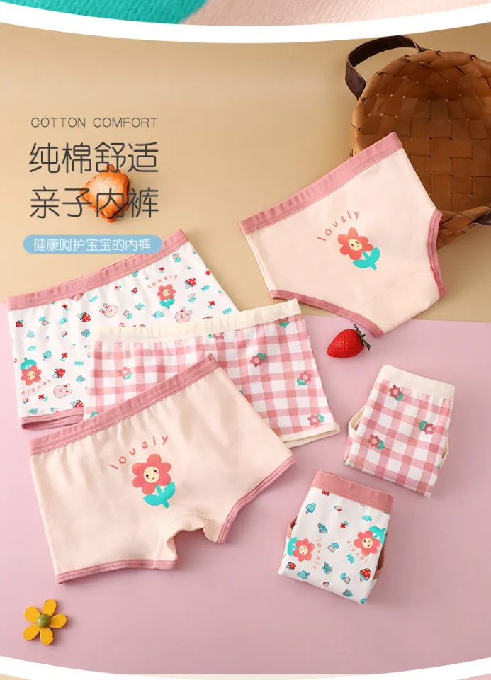 AC-(0-4years)Baby Kids Girl Underwear Panties Underpants Budak Perempuan  Panties 100% Cotton Cute Ribbon Breathable Pant