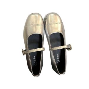 IELGY Silver Shallow Temperament Mary Jane Shoes Womens New Lightweight Leather Shoes