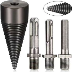 BLACKON 4Pcs 32mm 42mm 50mm Wood Splitter Bit Set Square Round Hexagon Screw Cones Firewood Splitting Drill Bit Drilling Tool Heavy Duty Log Splitter Woodworking