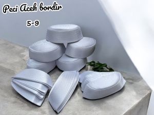 peci Aceh bordir /peci bordir putih/peci songkok dewasa muslim