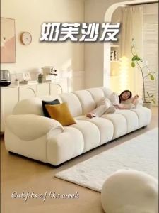 Urban Echo Italian Style Leather Sofa/ Living Room Sofa/Small Apartment Straight Cotton Sofa/4 Seaters Sofa