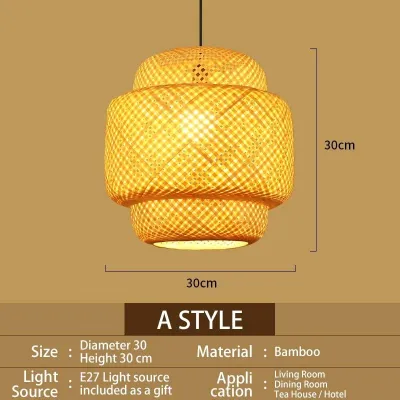 JUANS HOME Bamboo woven chandelier tea room Chinese restaurant rattan lantern retro creative lampshade
