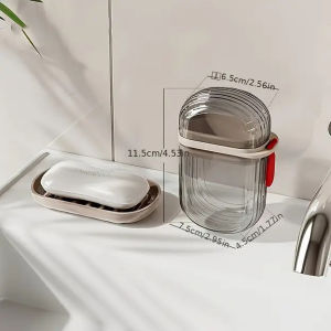 2in1 Business Travel Portable Soap Holder Transparent Soap Travel Case With Lid Toothbrush Organizer