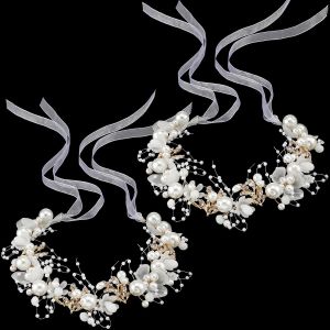 Retrowavy 2 Pcs Flower Girl Headpiece Flower Girl Hair Accessories Rhinestone Crystal Princess Pearl Headband Bridal Hair Headband for Wedding Communion(Gold)