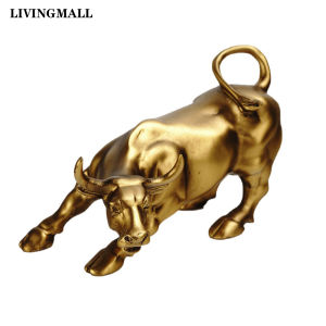 Livingmall Golden Resin Wall Street Bull OX Statue Animal Figurines Office Desk Decor Living Room Interior Home Decoration Accessories