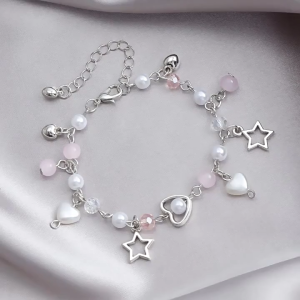 Elegant Pearls Heart Bracelet Sweet Bowknot Beads Bracelet for Women Korean Fashion Angel Wing Charm Wristband