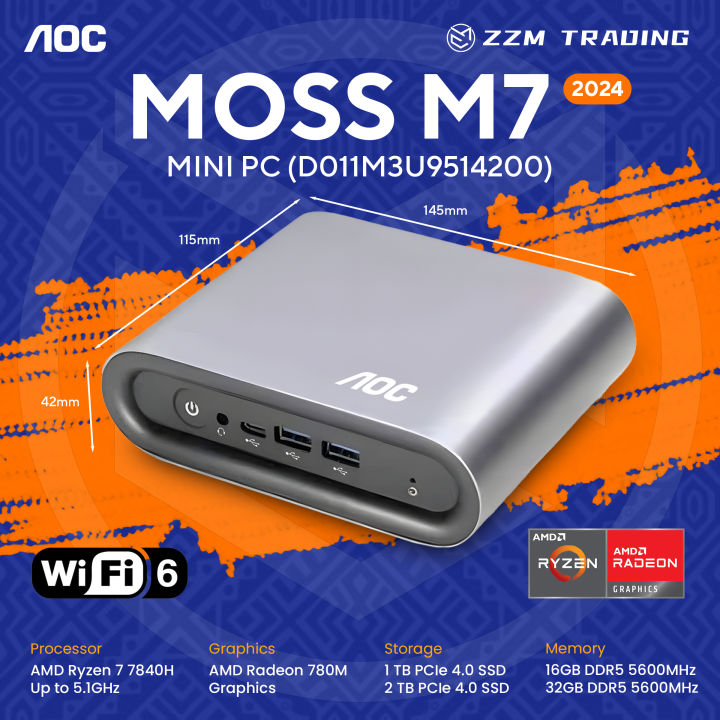 AOC Moss M7 Mini PC AMD R7 7840HS Radeon 780M 16GB/32GB RAM 1TB/2TB SSD ZZM Trading